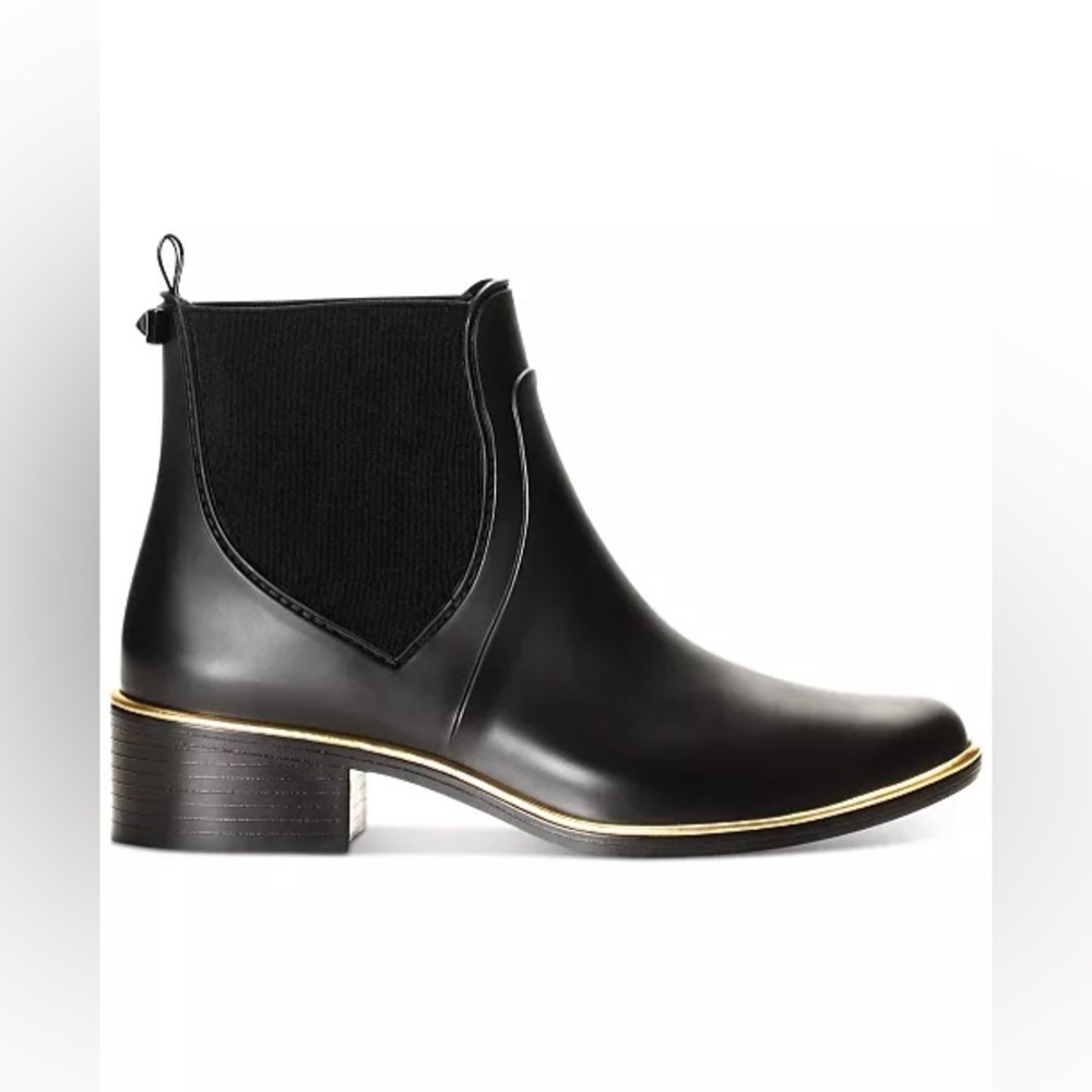 NEW Kate Spade New York Women's Black Gold Rubber Rain Bootie Size 7